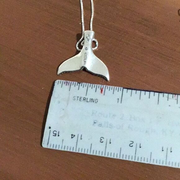 Necklace, Sterling Silver Whale Tale Pendant, Necklace, Handmade, Artisan, 18", - Picture 4 of 5
